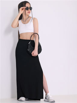 Юбка женская Апрель из вискозы с лайкрой черная с разрезом фото 7