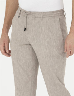 A__k Kahverengi Ex. Slim Fit Keten Kar___ml_ Kuma_ Pantolon