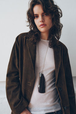 ZW COLLECTION LIMITED EDITION 100% SUEDE LEATHER BLAZER - Zara фото 13