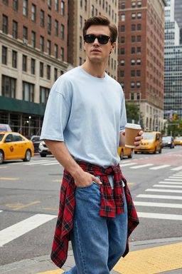 Ac?k Mavi Oversize/Genis Kesim %100 Pamuklu K?sa Kollu Basic T-Shirt TMNSS22TS0318