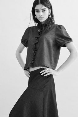 Frill-trimmed denim blouse - H&m фото 3