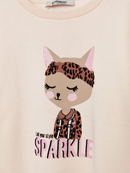 Bisiklet Yaka Bask?l? Uzun Kollu K?z ?ocuk Sweatshirt - Waikiki фото 3