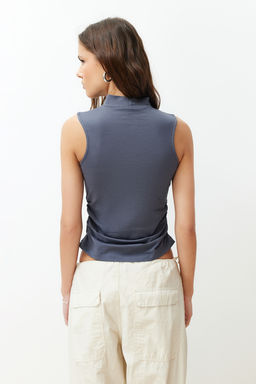 Antrasit Duz Basic Dik Yaka Regular S?f?r Kol Bluz TWOSS24BZ00406 - Trendyolmilla фото 5