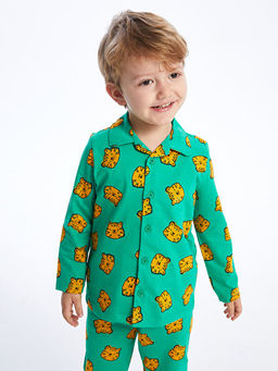 Polo Yaka Uzun Kollu Bask?l? Erkek Bebek Pijama Tak?m?