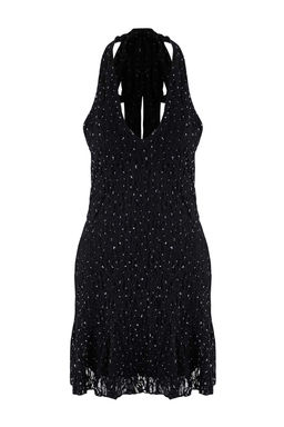 Siyah Duz Tas Bask?l? Tul K?sa / Mini Astarl? Elbise TPRAW26EL00095 - Trendyolmilla фото 5