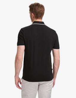 Siyah Slim Fit %100 Pamuk Fermuarl_ Polo Yaka Ti__rt