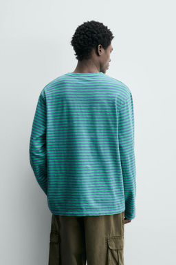 CAMISETA JACQUARD RAYAS / Azul