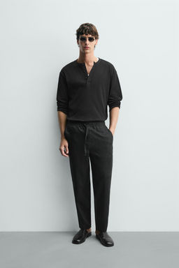 PANTAL?N RELAXED FIT 100% LINO / Negro