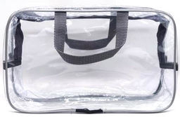 К508 Косметичка-Сумка ПВХ (28*h17*10) для бассейна и бани, прозрачная, кант Серая