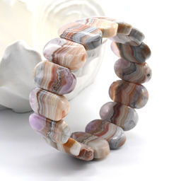 Браслет из Агата Крейзи с включением аметиста овал 24*14мм, 70г Радуга камня