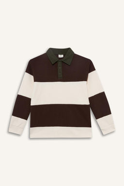 Erkek _ocuk Polo Yaka Renk Bloklu Sweatshirt - Defacto фото 3