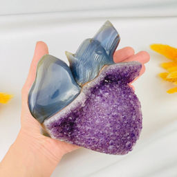 Волк резной из камня Агат серый с аметистовой жеодой - Радуга самоцветов фото 4