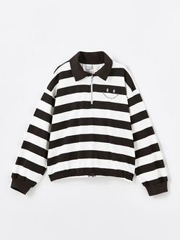 Polo Yaka ?izgili Uzun Kollu K?z ?ocuk Sweatshirt