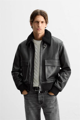 LEATHER BOMBER JACKET - Zara фото 2