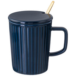 КРУЖКА LEFARD HERBAL С КРЫШКОЙ И МЕТАЛЛ. ЛОЖКОЙ 350 МЛ СИНЯЯ (КОР=48ШТ.)