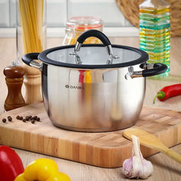 Кастрюля нержавеющая сталь, 5 л, крышка стекло, Daniks, Орландо, GS-01435-22CA, индукция (397624)