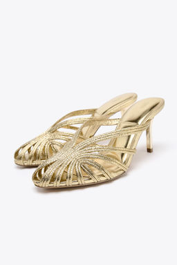 METALLIC STILETTO HEEL SANDALS - Zara фото 9