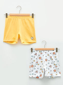 Beli Lastikli Bask?l? Pamuklu K?z ?ocuk Pijama ?ort 2li