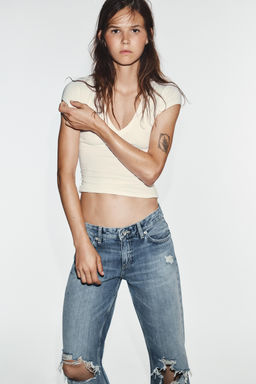 TRF HIGH-WAIST STRAIGHT JEANS WITH SHINY DETAILS - Zara фото 9