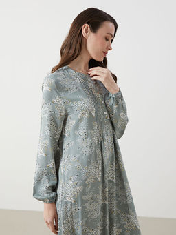 Bisiklet Yaka ?i?ekli Kad?n Elbise