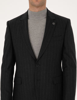 Antrasit Slim Fit %100 Y_n _izgili Tak_m Elbise