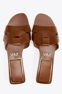 FLAT CRISS-CROSS LEATHER SLIDER SANDALS - Zara фото 12