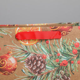 Цена за 3 шт. Пакет подарочный новогодний крафтовый «Новогодние шарики», MS