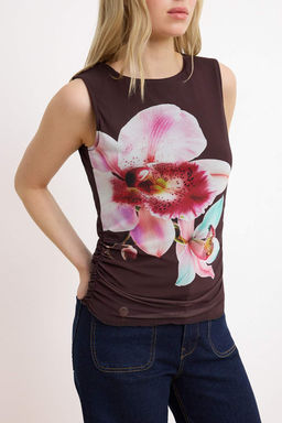 Cok Renkli Cicekli Fitted/Vucuda Oturan Kolsuz Buzgulu Tul Orme Bluz TWOSS26BZ00468 - Trendyolmilla фото 3