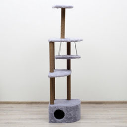 Комплекс для кошек с когтеточкой, угловой, с гамаком, 48 х 48 х 171 см, серый - Пижон фото 12