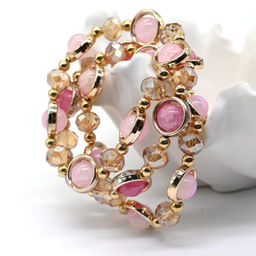 Браслет из полимера шарик 10мм цвет розовый, 16см