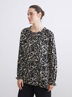 Ba?lamal? Yaka Desenli Bluz