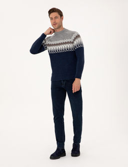 Lacivert Slim Fit _eyrek Yaka Triko Kazak