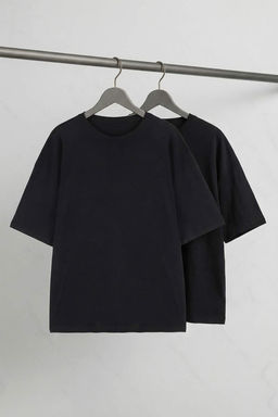 Siyah- Siyah 2li Paket Oversize/Genis Kal?p Buyuk Beden T-Shirt TMNSS24BF00042