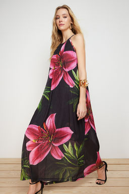 TRENDYOLMILLA Siyah Maxi Boy Boyundan Baglamal? Orme Esnek Maxi Elbise TWOSS23EL02372  фото 3