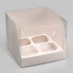 Коробка для 4 капкейков, белая 16×16×14 см