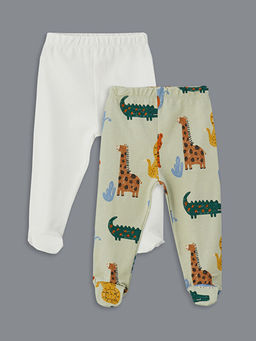 Dinozor Bask?l? ?orapl? Erkek Bebek Pijama Alt 2li