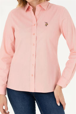 Женская базовая рубашка лососевого цвета с длинным рукавом - U.s. polo assn фото 13