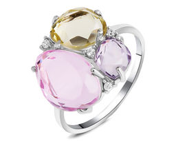 Кольцо, аметист , лимонный топаз , морганит, Вивальди