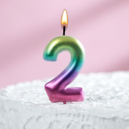 Цена за 3 шт. Свеча в торт Акварель, цифра 2, 5,5 см