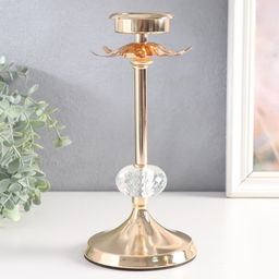 Подсвечник на 1 свечу Ножка цветка, d=5.5 см, под золото, 11?11?24 см