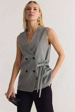 TRENDYOLMILLA Gri Oversize Baglama Detayl? Poliviskon Dokuma Yelek TWOSS25YE00013 фото 2