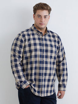 B?y?k Beden Regular Fit Uzun Kollu Ekose Gabardin Erkek G?mlek