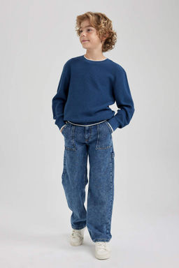 Трикотажный свитер с круглым вырезом для мальчика - Defacto фото 2