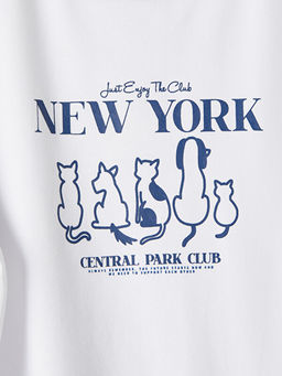 Bisiklet Yaka New York Bask?l? K?z ?ocuk Ti??rt