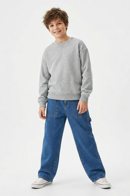 Orta Mavi Erkek Cocuk Yuksek Bel %100 Pamuk Regular Fit Lastikli Denim Jean Pantolon TKDSS25JE00004 - Trendyolmilla фото 7