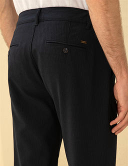 Lacivert Slim Fit Kanvas _izgili Pantolon