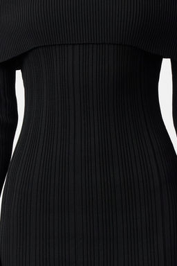 TRENDYOLMILLA Siyah Midi Triko Basic Carmen Yaka Elbise TWOAW25EL00033