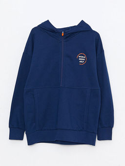 Kap??onlu Bask?l? Uzun Kollu Erkek ?ocuk Sweatshirt