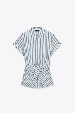 STRIPED KNOTTED LINEN BLEND SHIRT - Zara фото 14