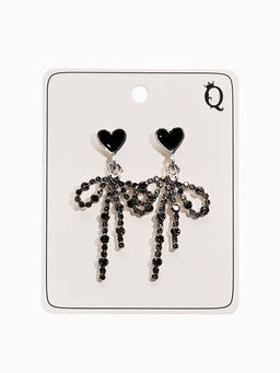 Серьги «Бантики с сердечками», чёрно-серые в серебре
